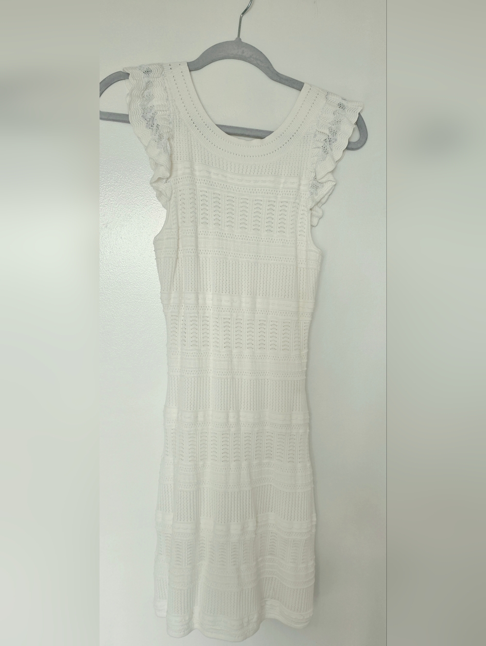 Sézane Mélodie Ecru Knit Mini Dress Ruffle Sleeve French Chic S